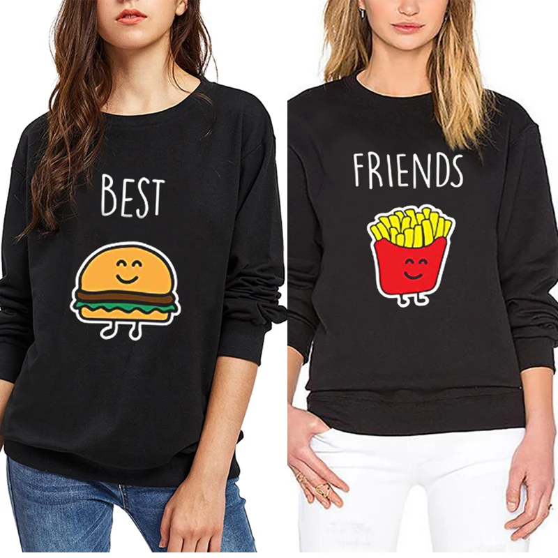 Best Friends Print Hoodies Causal Tumblr Women BBF Long Sleeve Pullover