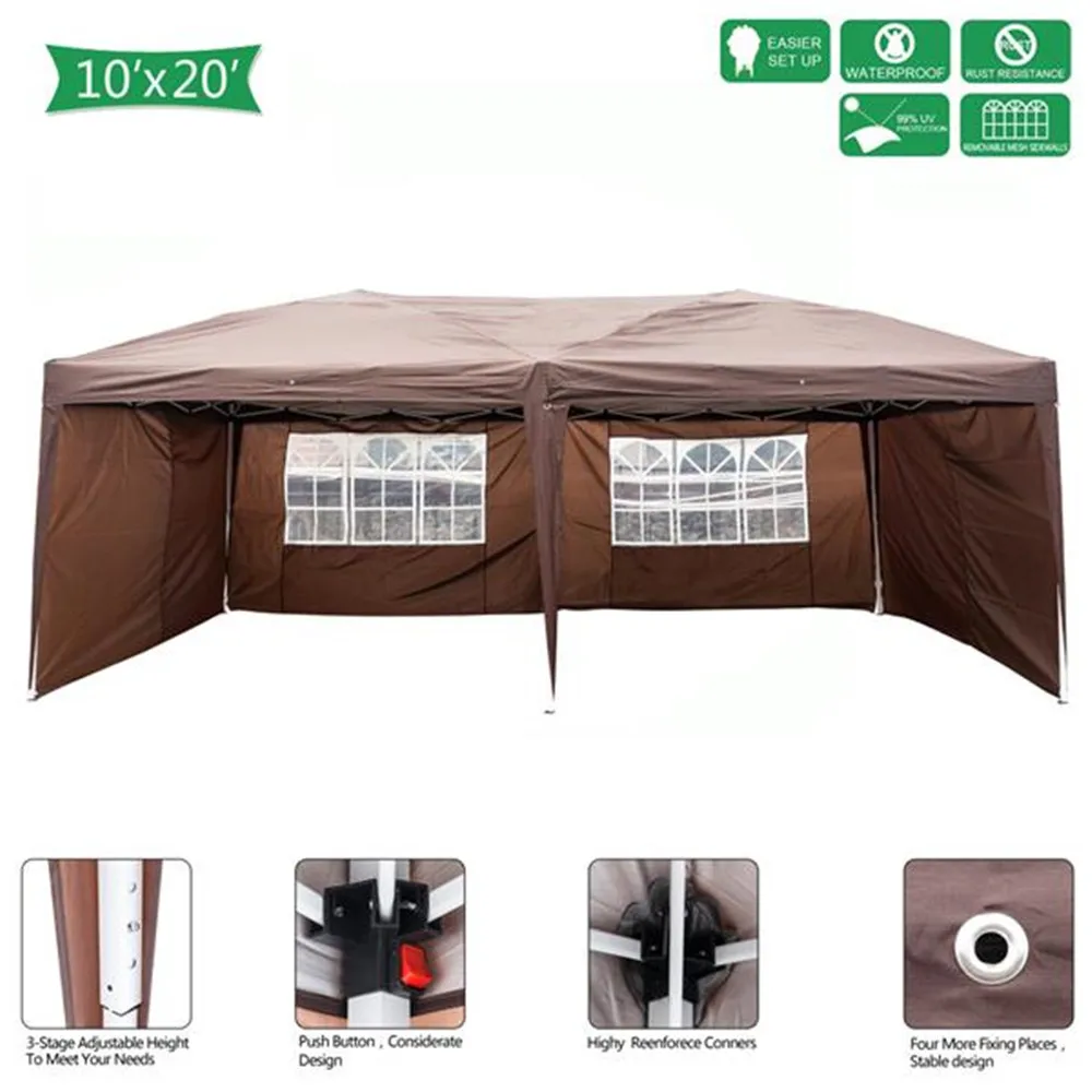 High Quality 3 x 6m Two Windows Practical Waterproof Folding Tent Dark Coffee Folding Tent with 2 windows