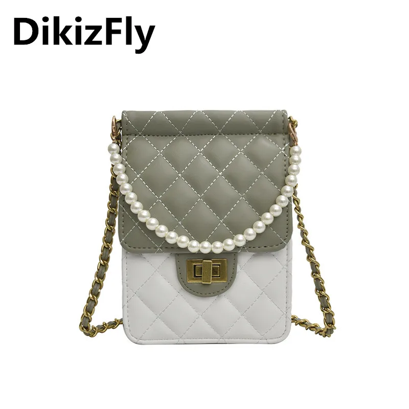 

DikizFly Panelled Small Women Bag bolsa feminina Pearl Totes Handbags Women Messenger Bags Shoulder Purse Phone Bag 2019 bolsos