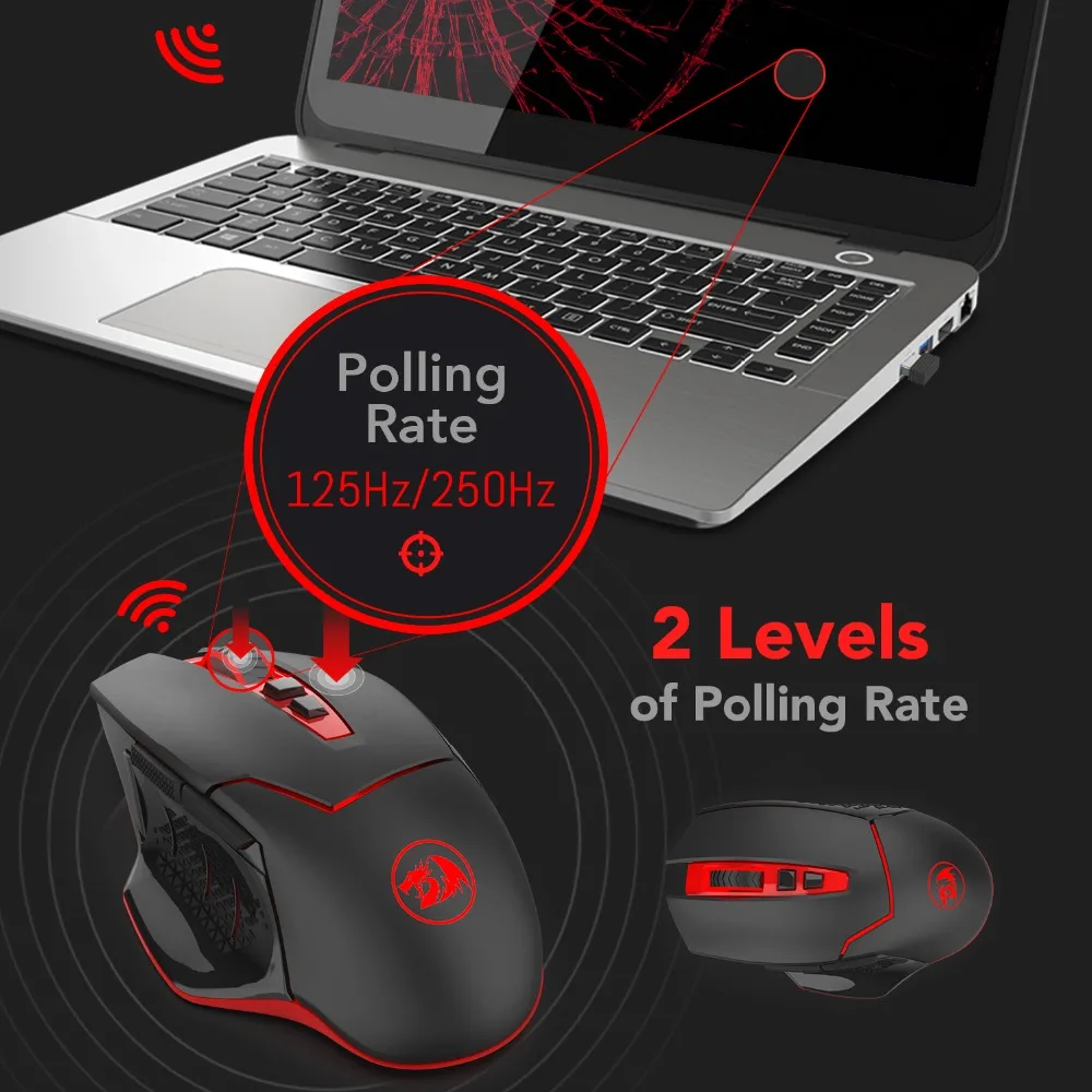 Redragon Professional Wireless Gaming Mouse 8 Buttons Mice for MMO Pro Gamers PC Computer Laptop Redragon Professional Wireless Gaming Mouse 8 Buttons Mice for MMO Pro Gamers PC Computer Laptop