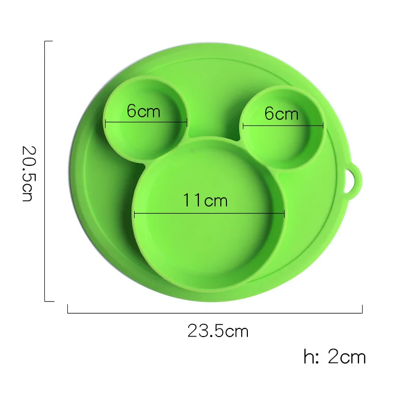 Детская безопасная силиконовая обеденная тарелка без бисфенола, цельная детская посуда на присоске, тренировочная посуда для малышей, милая мультяшная детская миска для кормления - Цвет: Green Plate B