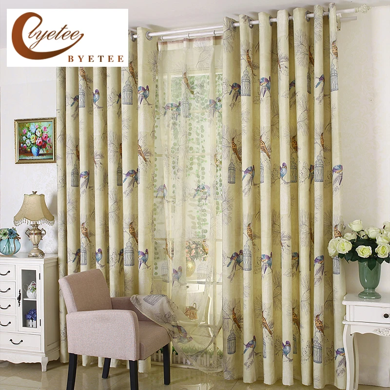 byetee Custom American Country Window Curtain Printed Living Room