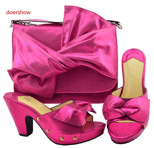 

doershow African Party Italian Shoes with Matching Bags for Women Italian Ladies Shoe and Bag Set Decorated with fuchsia!BF1-46