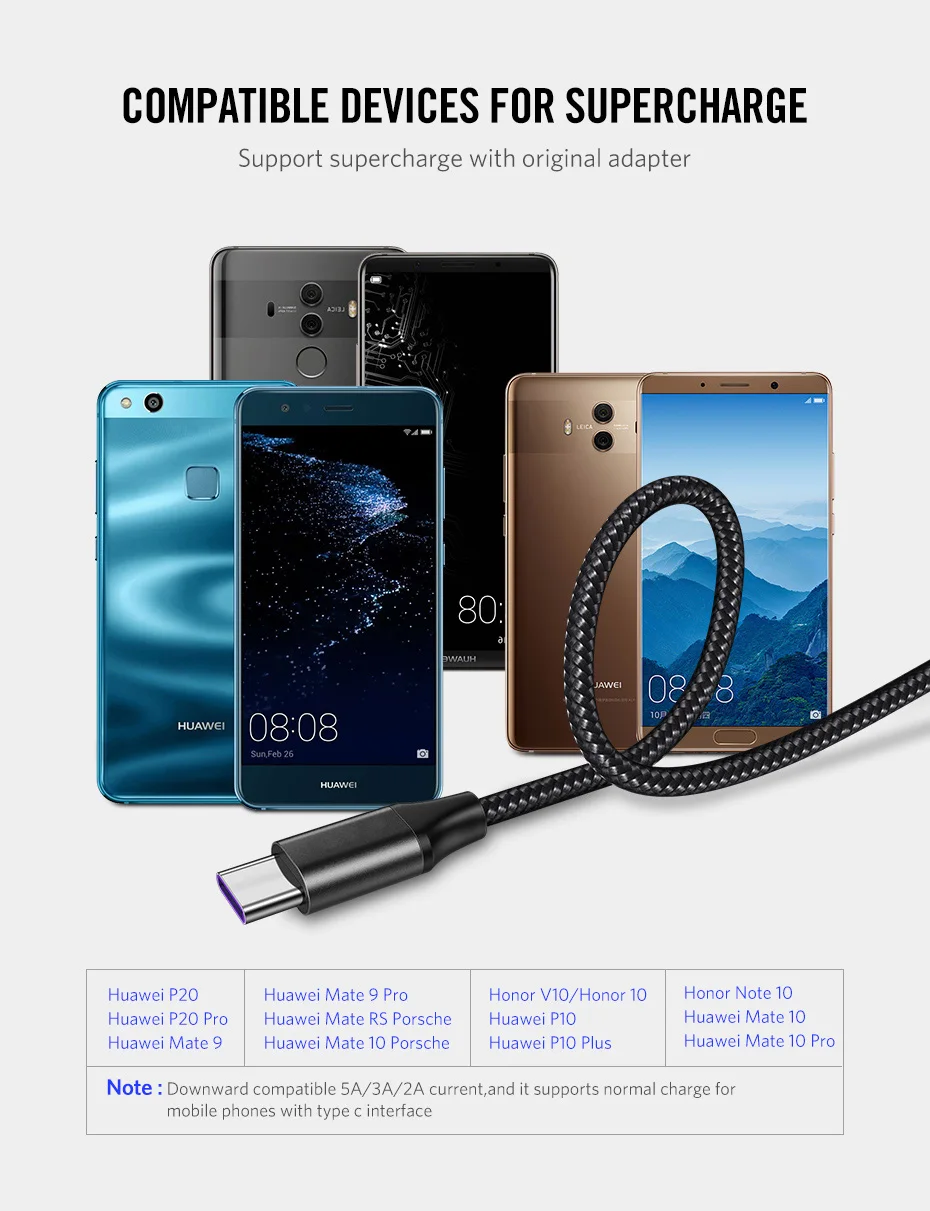 5A USB Type C Cable for Huawei P10 P20 Pro USB 3.1 Fast Charging USB C Data Cable for Honor V 10 Supercharge Type-C Cable (9)