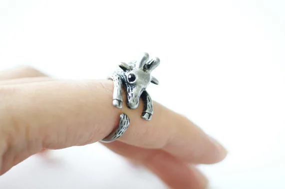 New Retro Antique Silver Plated Giraffe Ring Animal Wrap Knuckle Rings Gift Idea for Best Friends