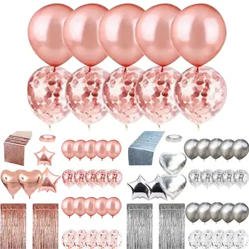 

12 Inch Rose Gold Silver Balloons Confetti Balloon Set with Sequined Table Flag for Wedding Birthday Party Decoration
