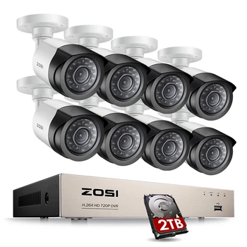 

ZOSI 8CH 1080P Video Surveillance Kit with 2TB Hard Drive 2MP Camera Video Surveillance Outdoor CCTV Camera Security System Kit