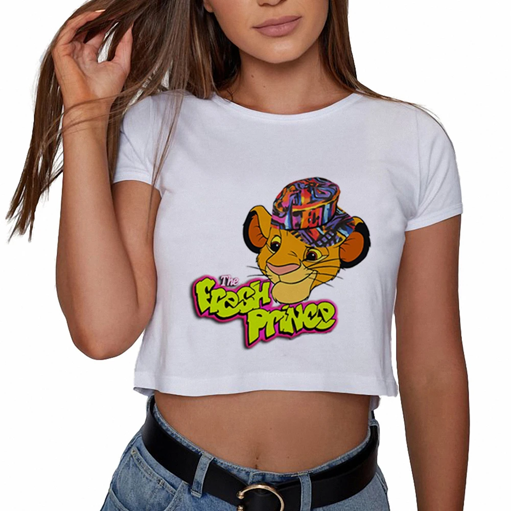 Новейшая мода Fresh Prince Simba Печать Свободный кроп Топ графическая рубашка для