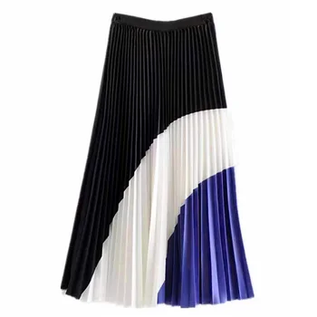 

Tide brand new hit color large vertical feel pleated pleated skirt color color matching striped pleated skirt 2019 fashion tempe