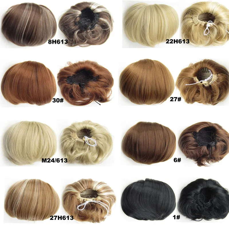 jeedou Women's Donut Chignon Synthetic Straight Drawstring Clip on Hair Bun Piece Updos Cover Hair Extensions