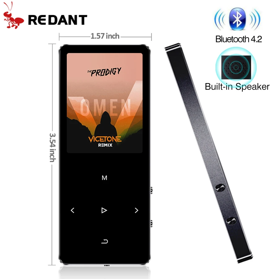 

REDANT MP3 Player Bluetooth With Built-in Speaker 1.8 inch Screen Touch Keys Radio Voice Recorder E-Book Portable Metal Walkman