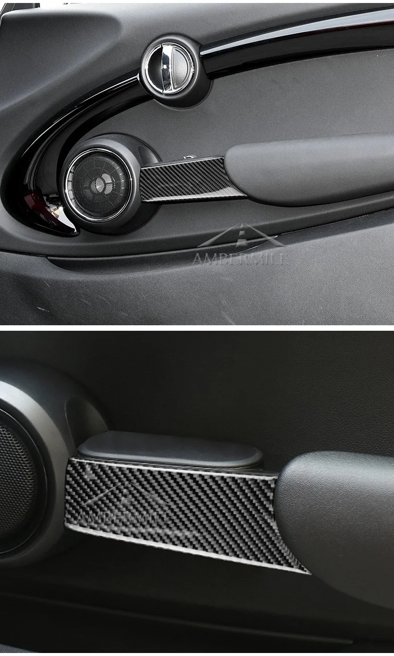 AMBERMILE 2 шт. для Mini Cooper F56 JCW аксессуары для салона автомобиля карбоновая дверная ручка Накладка наклейки для автомобиля Стайлинг