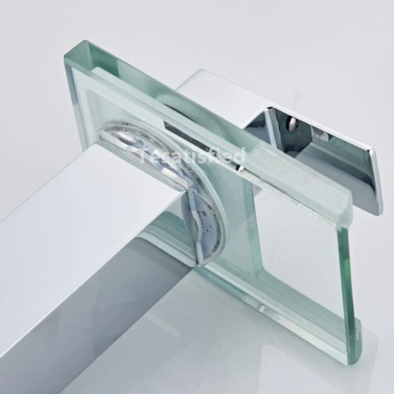 Светодиодный стеклянный кран для раковины с изменением цвета, кран для ванной и ванны, смеситель для раковины с одной ручкой, высокий водопроводный кран с хромированной отделкой