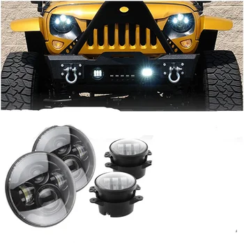 

For Jeep Wrangler JK LJ JKU TJ CJ Sahara Rubicon Freedom 7 inch LED Headlights DOT 4 inch Fog Lights Bulbs Set