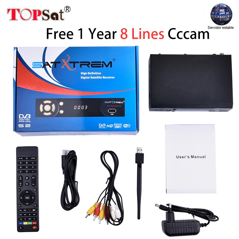 

SATXTREM IPS2 HD Receptor Satellite TV Receiver+Ccccam 8 lines for 1 year spain support IPTV 2500+ channels decoder