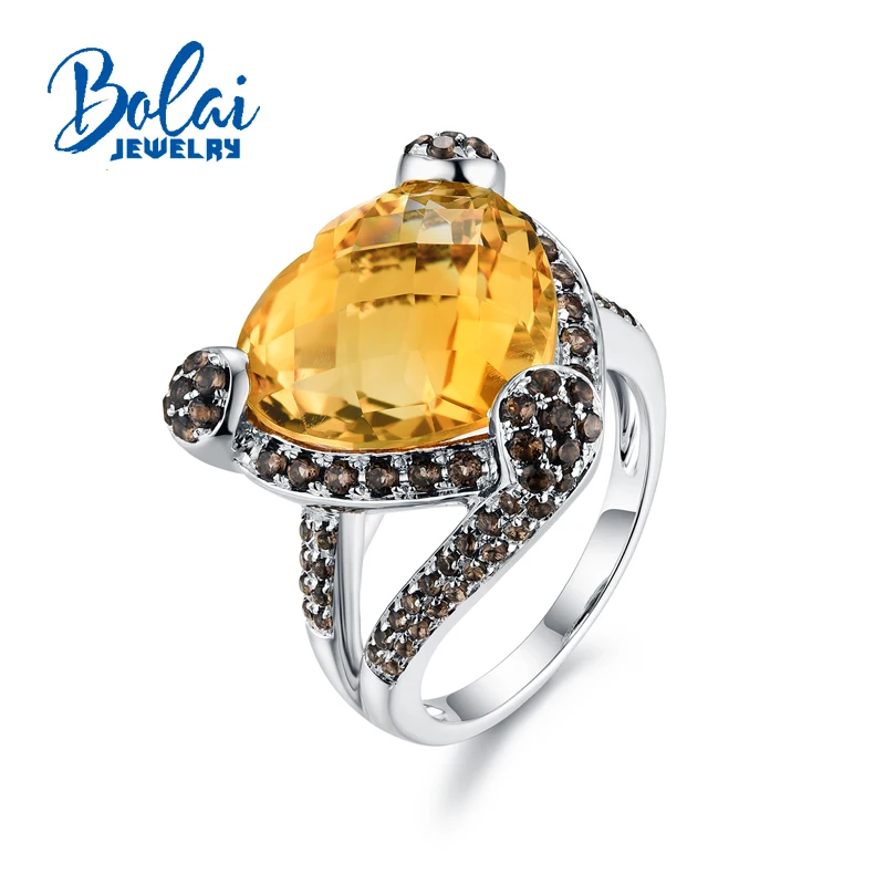 

Bolaijewelry,Big Heart 15mm citrine Checkerboard cut gemstone Ring925 sterling silver fine jewelry nice gift for women wife lady