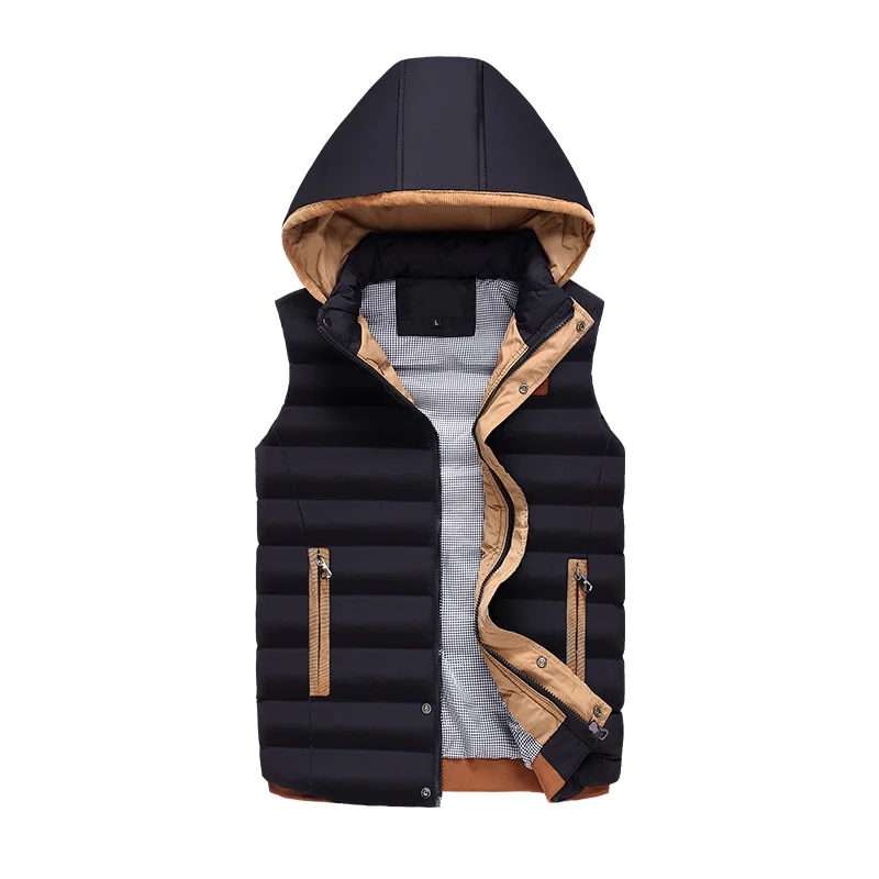 black Осенний жилет Мужская мода Slim Fit с капюшоном Мужские куртки без рукавов Повседневная Верхняя одежда из хлопка пальто мужские Vestidos жилет - Цвет: black