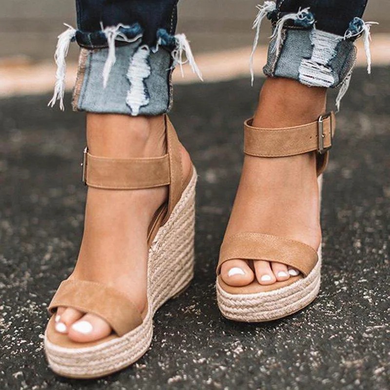 

LASPERAL Summer Platform Sandals Women Peep Toe High Wedges Heel Ankle Buckles Sandalia Espadrilles Female Sandals Shoes