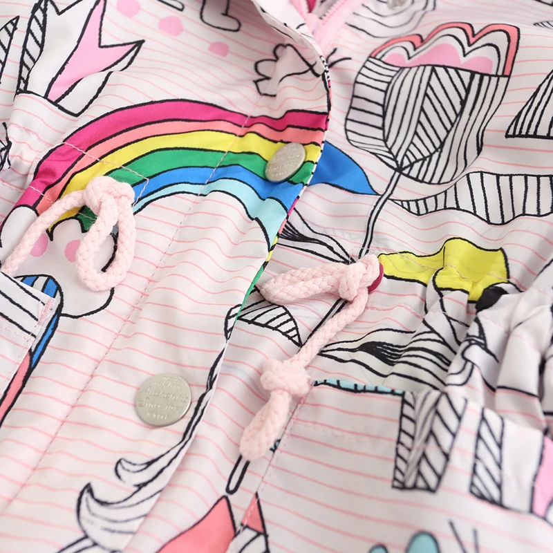 DOSOMA 2018 New Spring Baby Coat And Jackets For Girls Cartoon Fashion Rainbow Hooded Windbreaker For Toddler Girls Kids Clothes