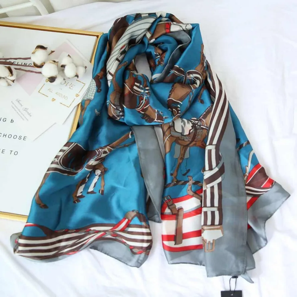 

Blue Horse Scarf For Women Large Shawl&Wrap Scarfs Female 180x90cm Long Neckerchief Beach Towel Poncho Shawls Scarves For Ladies
