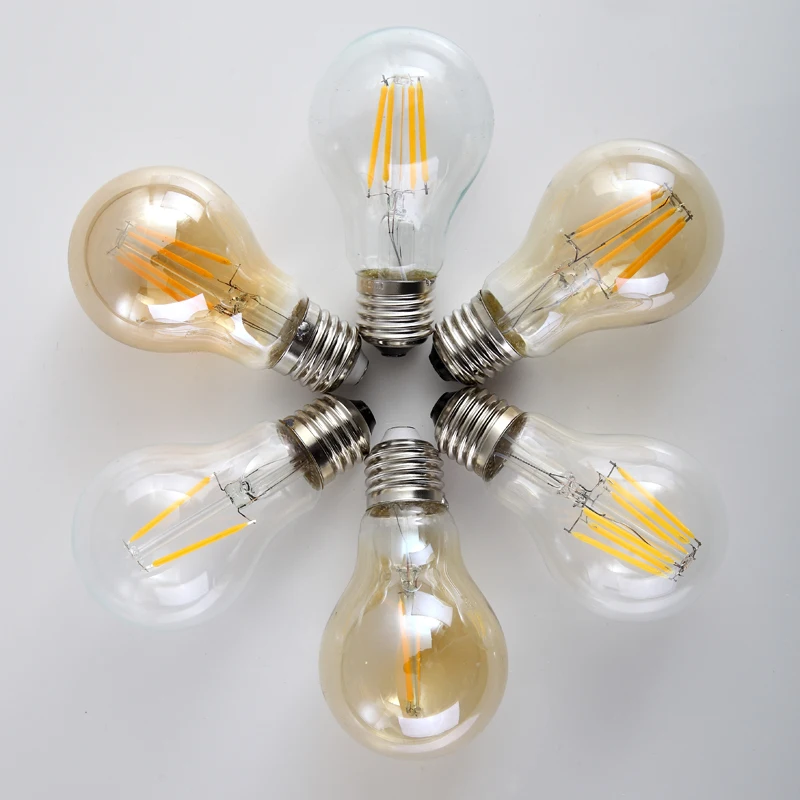

A60 Antique LED E27 Bulb Retro Lamps110V 220V 2W 4W 6W LED Filament Light E26 Clear/ Amber Glass Ball Bombillas LED Edison Bulbs