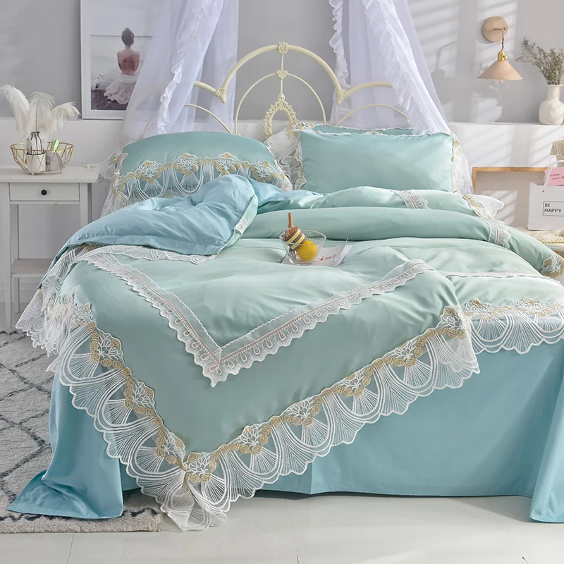 Waliicorners Super soft washed silk Bedding Set Duvet Cover Sheet/fitted sheet Pillowcase King Queen Size lace Bed Linen 35 DSC_1081