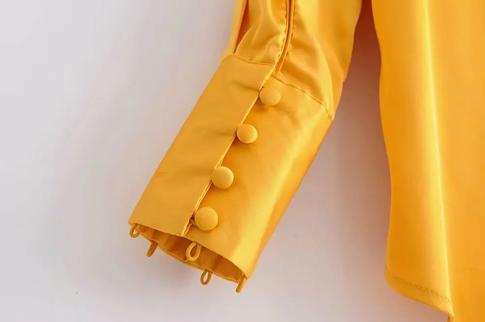 Женская винтажная Сексуальная Повседневная желтая блузка с длинным рукавом и пряжкой, Женская Ретро Осенняя деловая блуза, шикарные топы LS2737