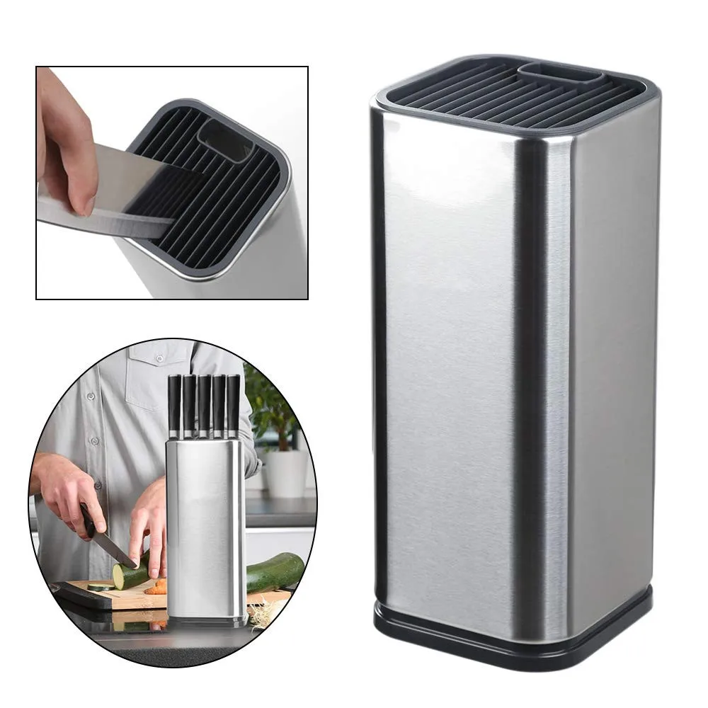 

LMETJMA Universal Knife Block Stainless Steel Knife Holder with Slots for Scissors and Sharpening Rod Space Saver KC0285