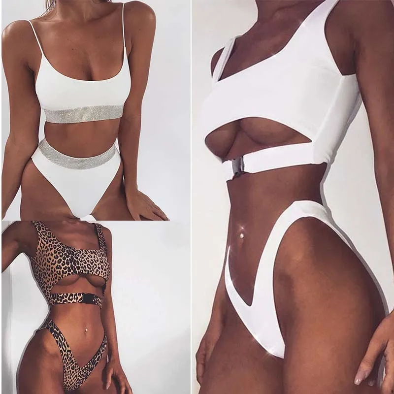 

2018 Sexy Bikini Swimwear Women Swimsuit Brazilian Bikini Set Green Print Halter Top Beach wear Bathing Suits S-XL