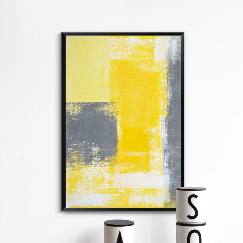 Абстрактная краска Желтый Серый и Белый Холст Краска ing Art печать плакат картина рисунок на стену спальня домашний Декор стены