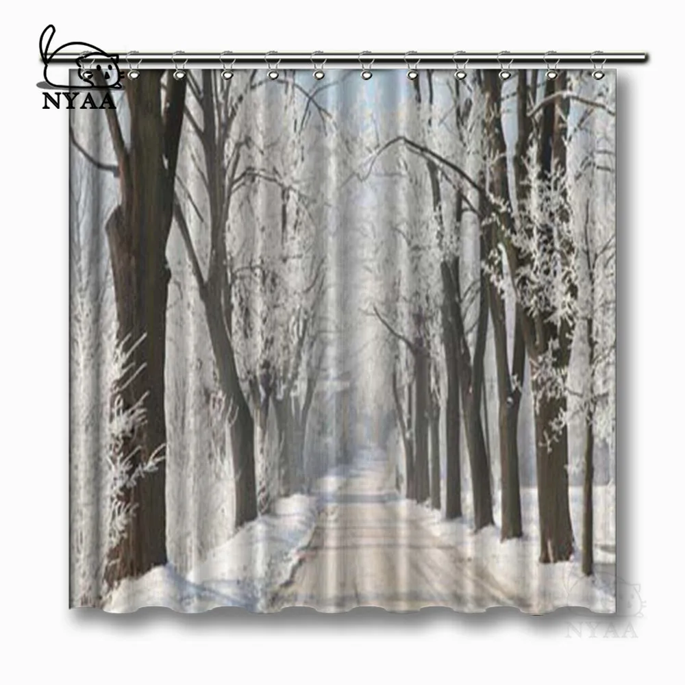 NYAA зима сельская дорога среди матовых кленовых деревьев на солнечное утро занавески для душа полиэстер ткань шторы для домашний декор