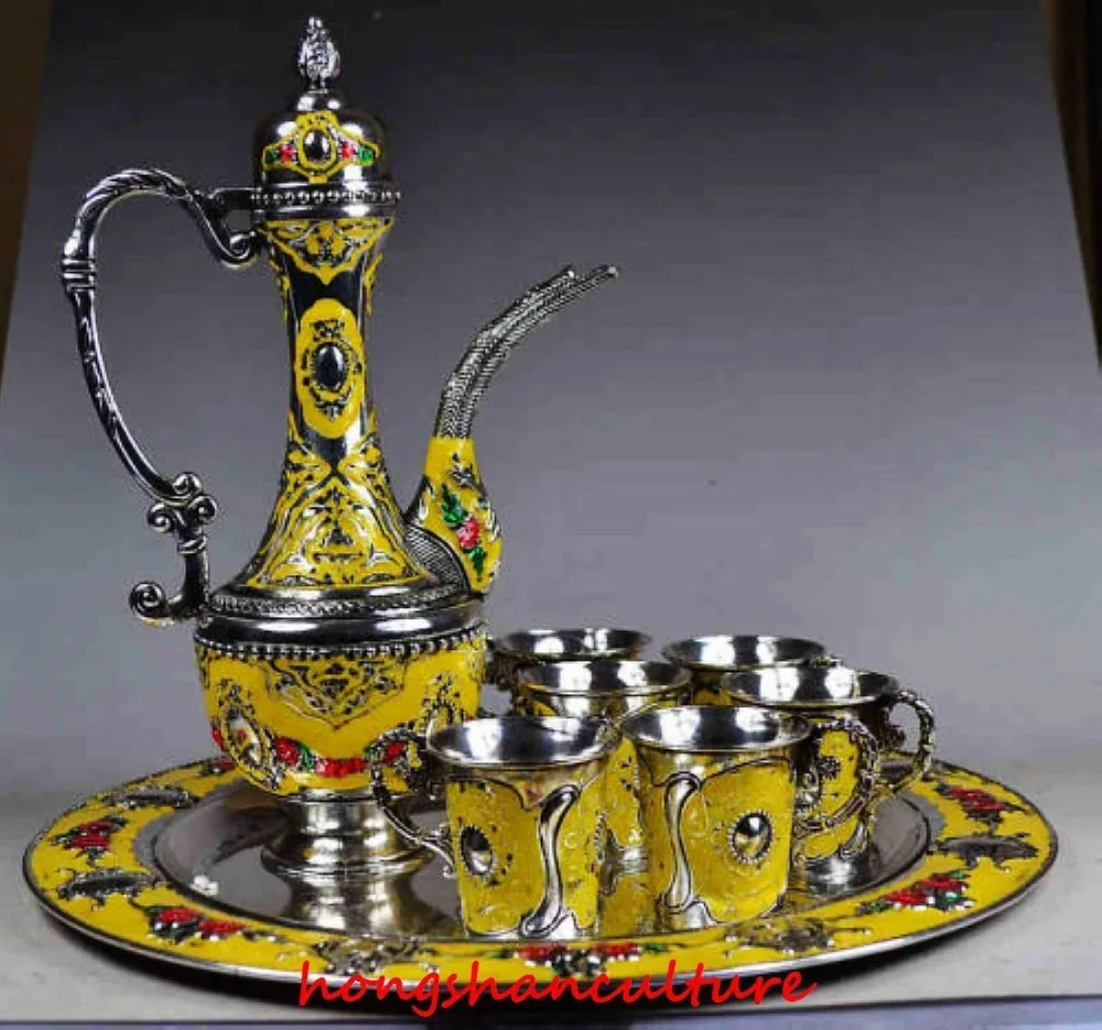 COLLECTIBLE DECORATED OLD Tibetan Silver CARVED FLOWER TEA POT CUP