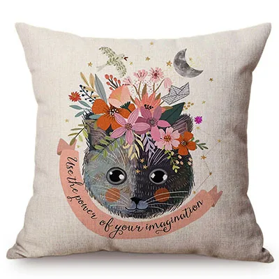 Cute Watercolor Painting Cat Flamingo Dog Kid's Nursery Art Room Decorative Throw Pillow Case Cotton Linen Animal Cushion Cover M090-21