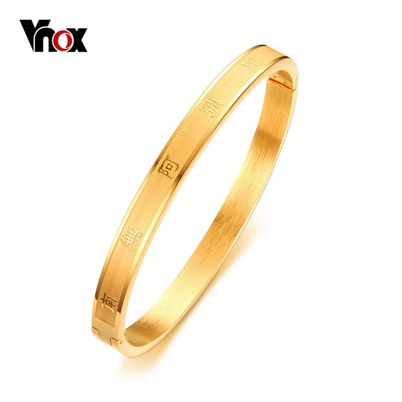 

Vnox Womens Buddhism Text Engraved Bracelet Gold Color Stainless Steel Bracelet Bangle Female Prayer Jewelry 60mm In Diameter