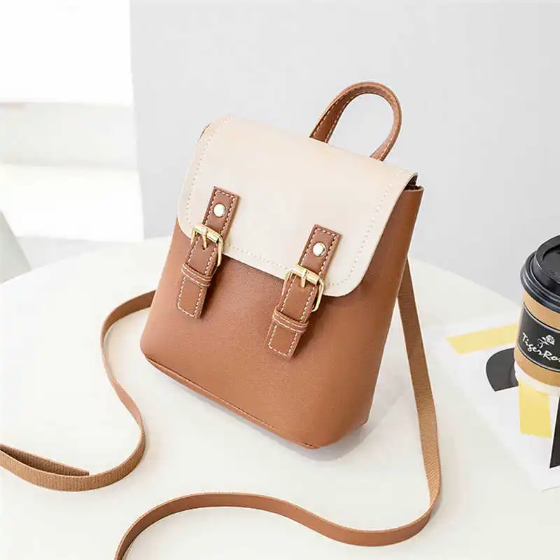 

Women Girls Faux Leather Patchwork Mini Backpack Multi-Function Backpack