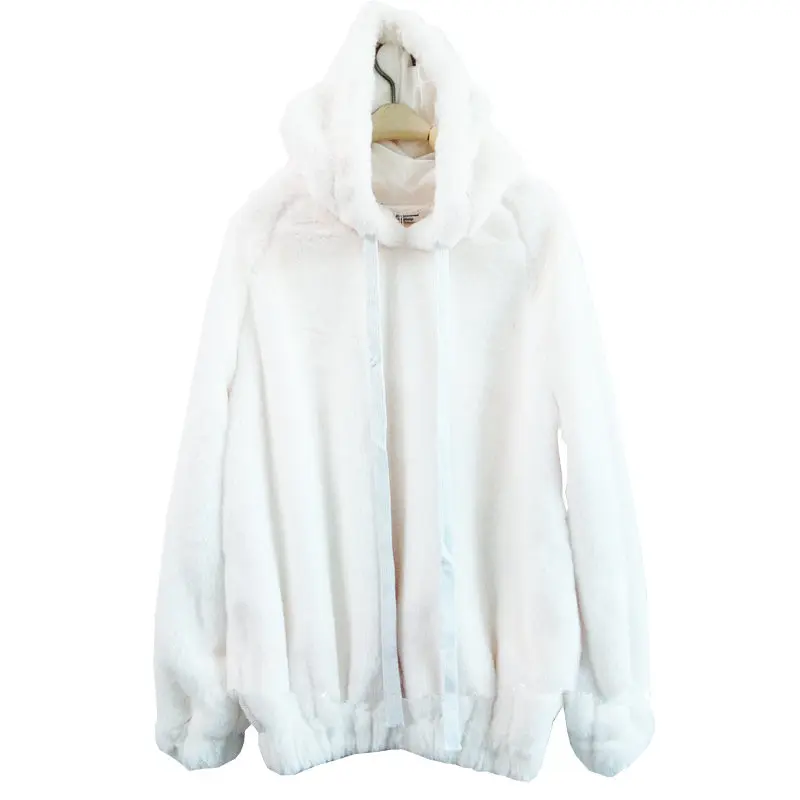 Осенне-зимний пуловер с искусственным кроличьим мехом, Женская толстовка в стиле Харадзюку, утепленные женские толстовки, Moletom Feminino, мягкая теплая толстовка с капюшоном C4907 - Цвет: white