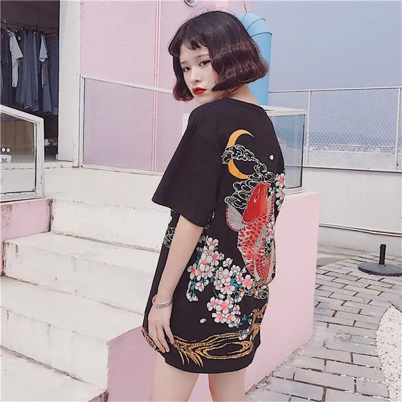 Женский Kawaii Летний Новый стиль Bf Ukiyo e оригинальный кальмар Печатный Свободный