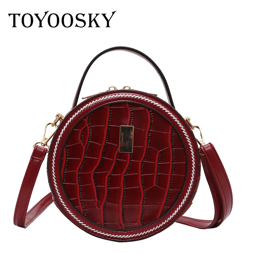 TOYOOSKY Brand Designer Women Mini Round Bags Crocodile Pattern Circular Messenger Bag Lady Top