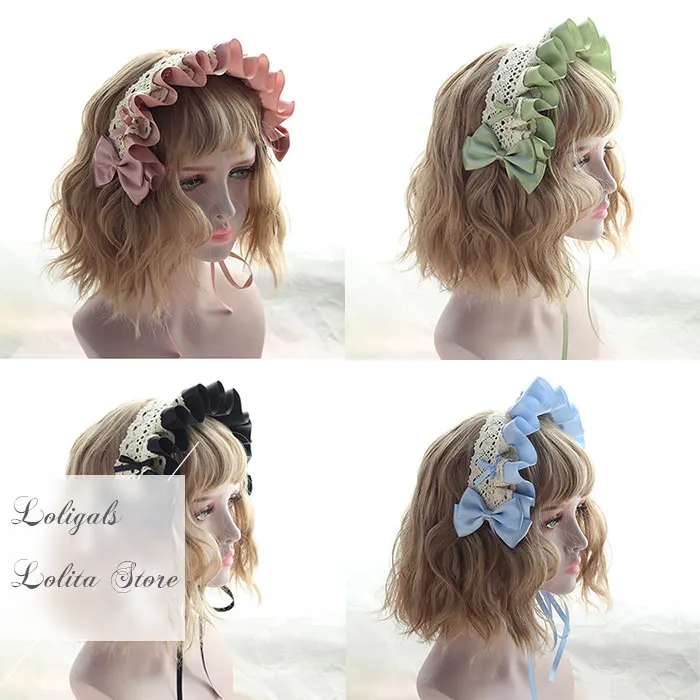 

Sweet Ruffled Lolita Bonnet Lace Trimmed Headband