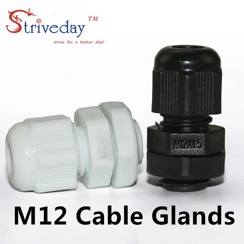 

100pcs/lot White Black M12 Nylon plastic cable gland Wiring Accessories cable connector IP68 waterproof Gland