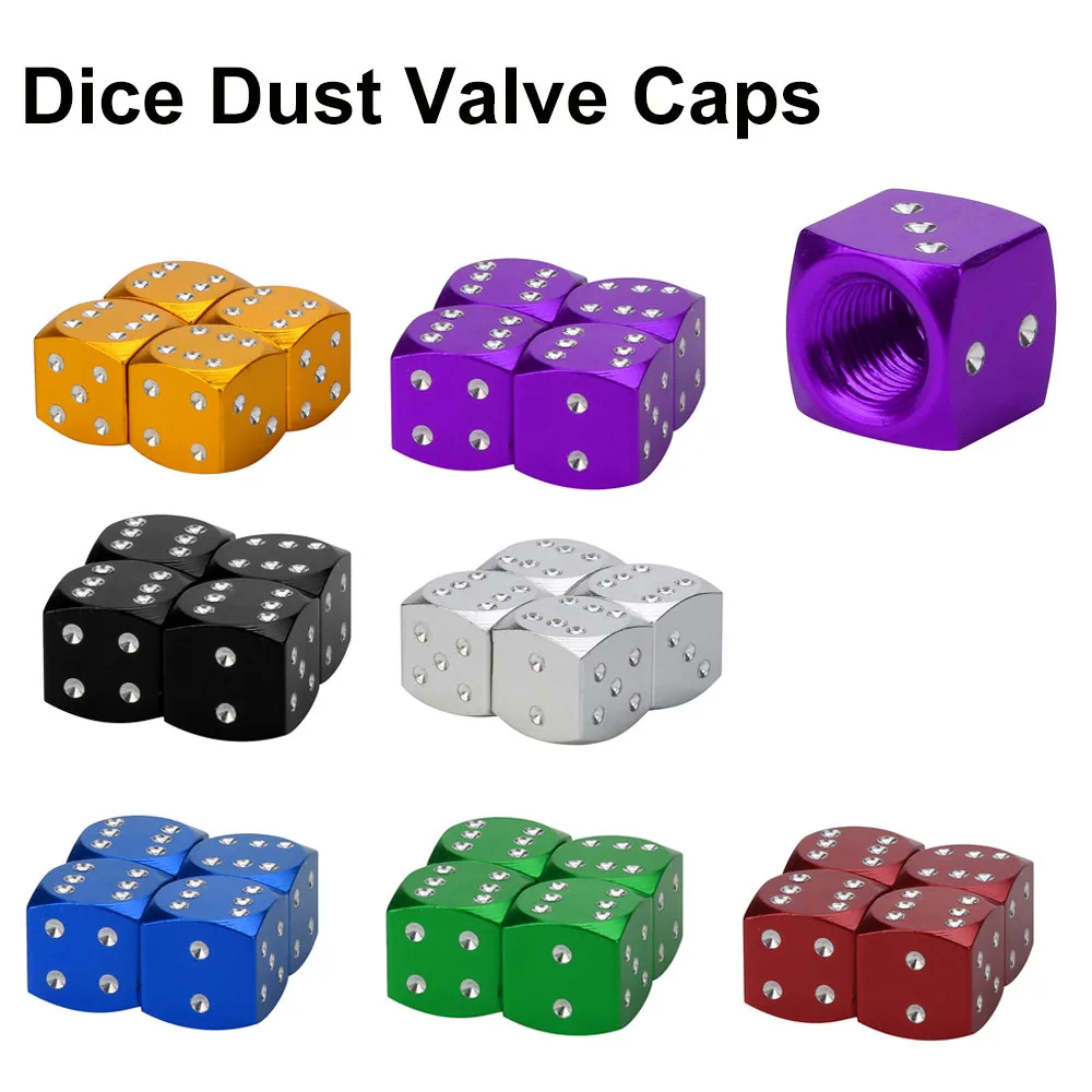 

Car-styling AUTO 4Pc Dice Dust Valve Caps Car Motorcycles Electric Cars 80's Novelty Fun Retro