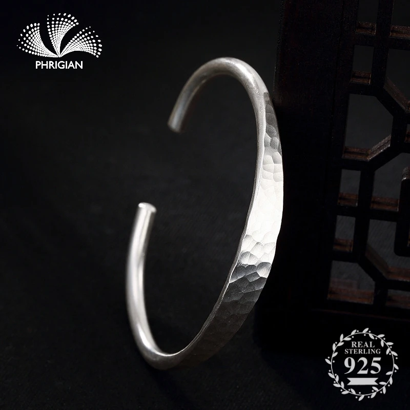 

NOT FAKE S990 Fine Jewelry 925 Sterling Silver Bangle S925 Vintage Ethnic Diamond Shape Natural flea market jeweler retro