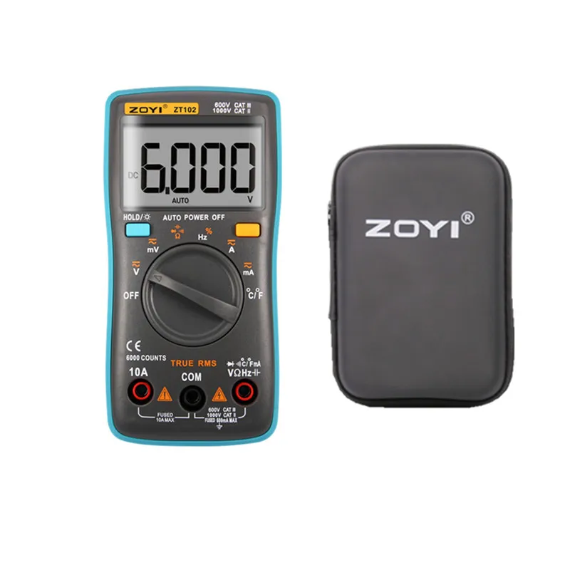 ZOYI Digital ZT101/ZT102/ZT102A мультиметр 6000 отсчетов подсветка AC DC Амперметр Вольтметр Ом портативный измеритель напряжения - Цвет: ZT102 with Case