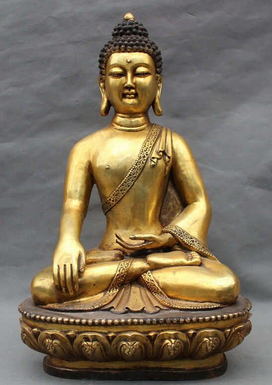 

150610 S1478 22" Tibet Buddhism Bronze Gilt Seat Lotus Shakyamuni Amitabha Buddha Statue