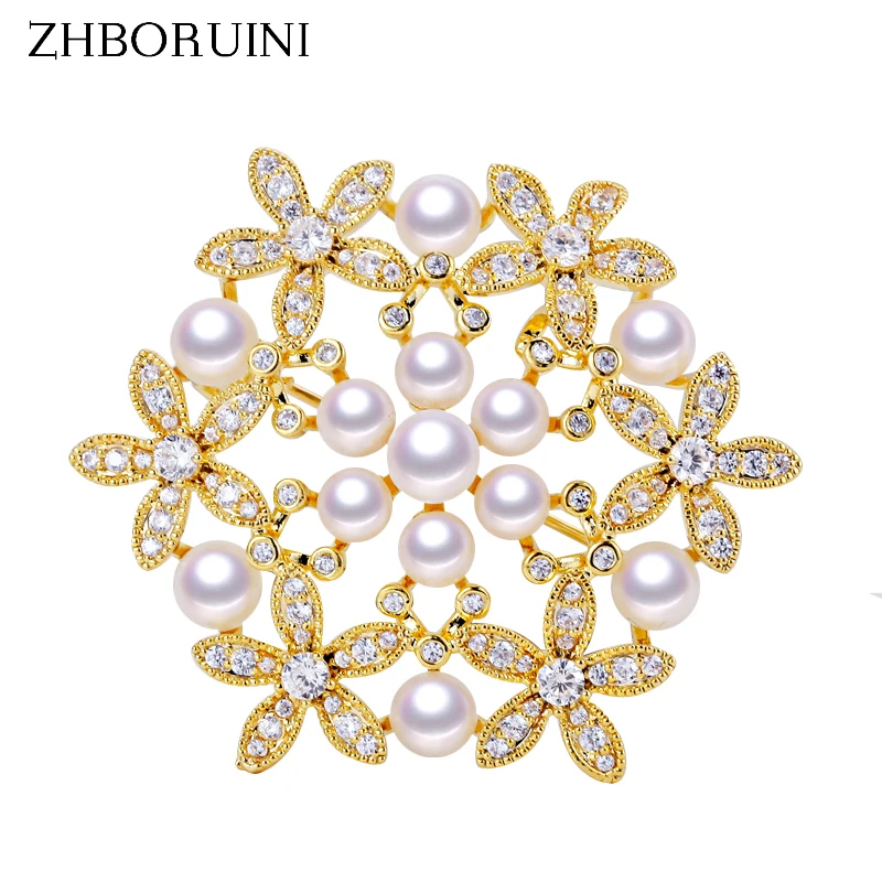 

ZHBORUINI Fine Jewelry Natural Freshwater Pearl Brooch Many Pearls Flower Brooch Pins Pearl Jewelry Women Geometry Decoration