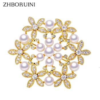 

ZHBORUINI Fine Jewelry Natural Freshwater Pearl Brooch Many Pearls Flower Brooch Pins Pearl Jewelry Women Geometry Decoration