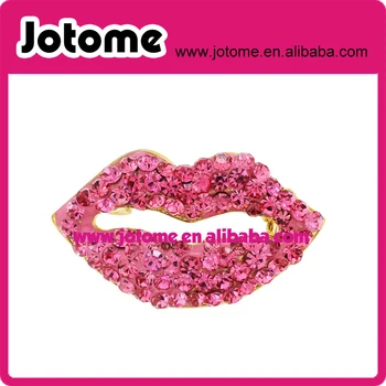

Safe pin brooch Pink Lips rhinestone lip brooch