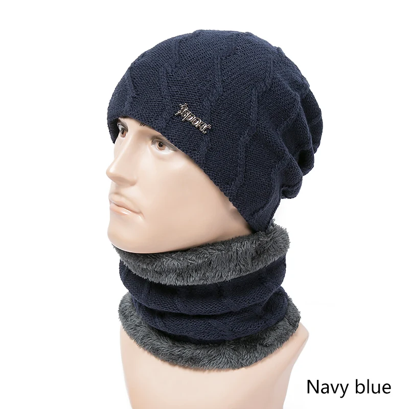 SuperB& G Новое поступление, комплект из 2 предметов, новая зимняя шапка и шарф, одноцветные теплые шапки, вязаные крючком хлопковые эластичные шапки, комплект на осень - Цвет: navy blue