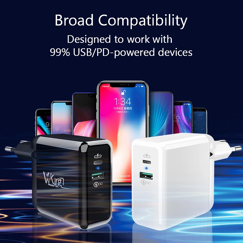 Для iPhone 11 Pro PD зарядное устройство type C USB 36 Вт Быстрая зарядка 3,0 двойной порт быстрое зарядное устройство для samsung huawei PD3.0 QC3.0 зарядка