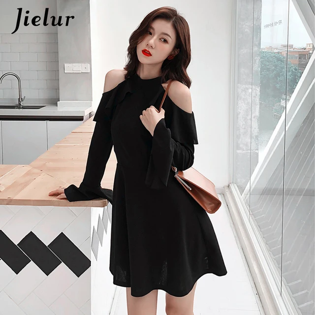Jielur Hollow Y Off Shoulder Dress Black S Xl Korean New Autumn Jielur Hollow Y Off Shoulder Dress Black S Xl Korean New Autumn Long Sleeve